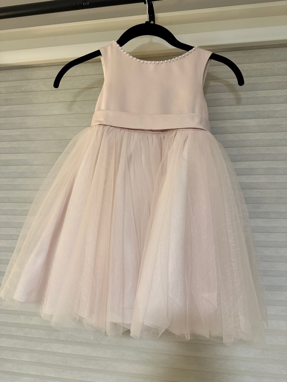 Azazie Girls Satin & Tulle Pearl-Trim Dress in Light Pink